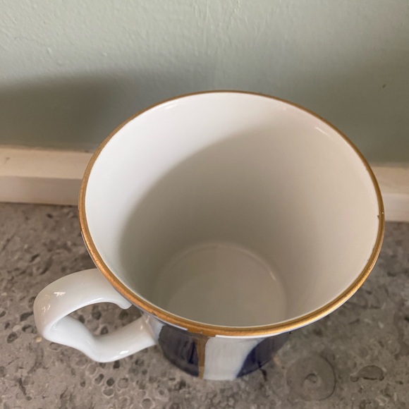 Lomonosov coffee cup Elegant Blue and Gold Striped Mug - Picture 4 of 9